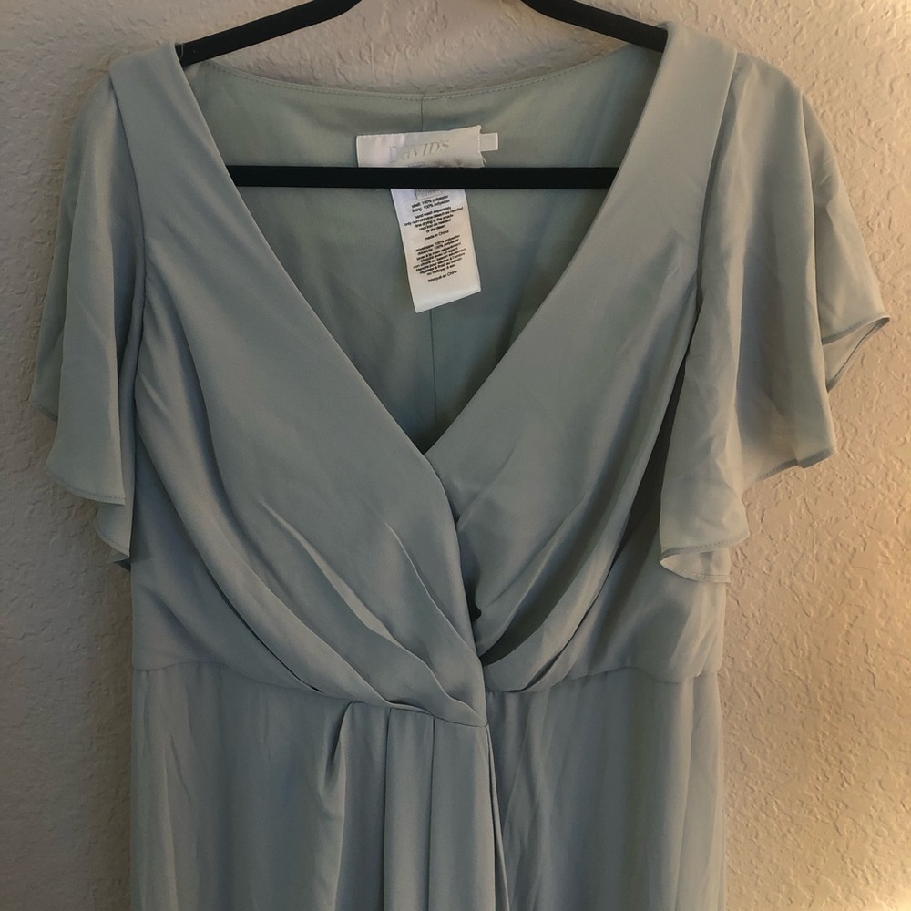 David’s Bridal sage green bridesmaid’s dress